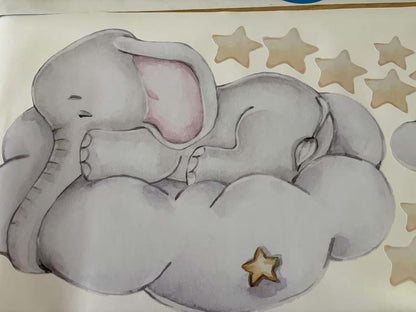 BabyOneStop Personalized Kids Name Watercolor Sleeping Elephant Wall Decals