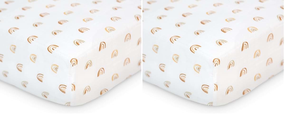 Lulujo Muslin Crib Sheets, Fitted, 28x52 Inches, Rainbow, 2-Pack