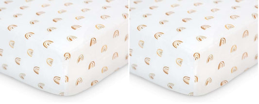 Lulujo Muslin Crib Sheets, Fitted, 28x52 Inches, Rainbow, 2-Pack