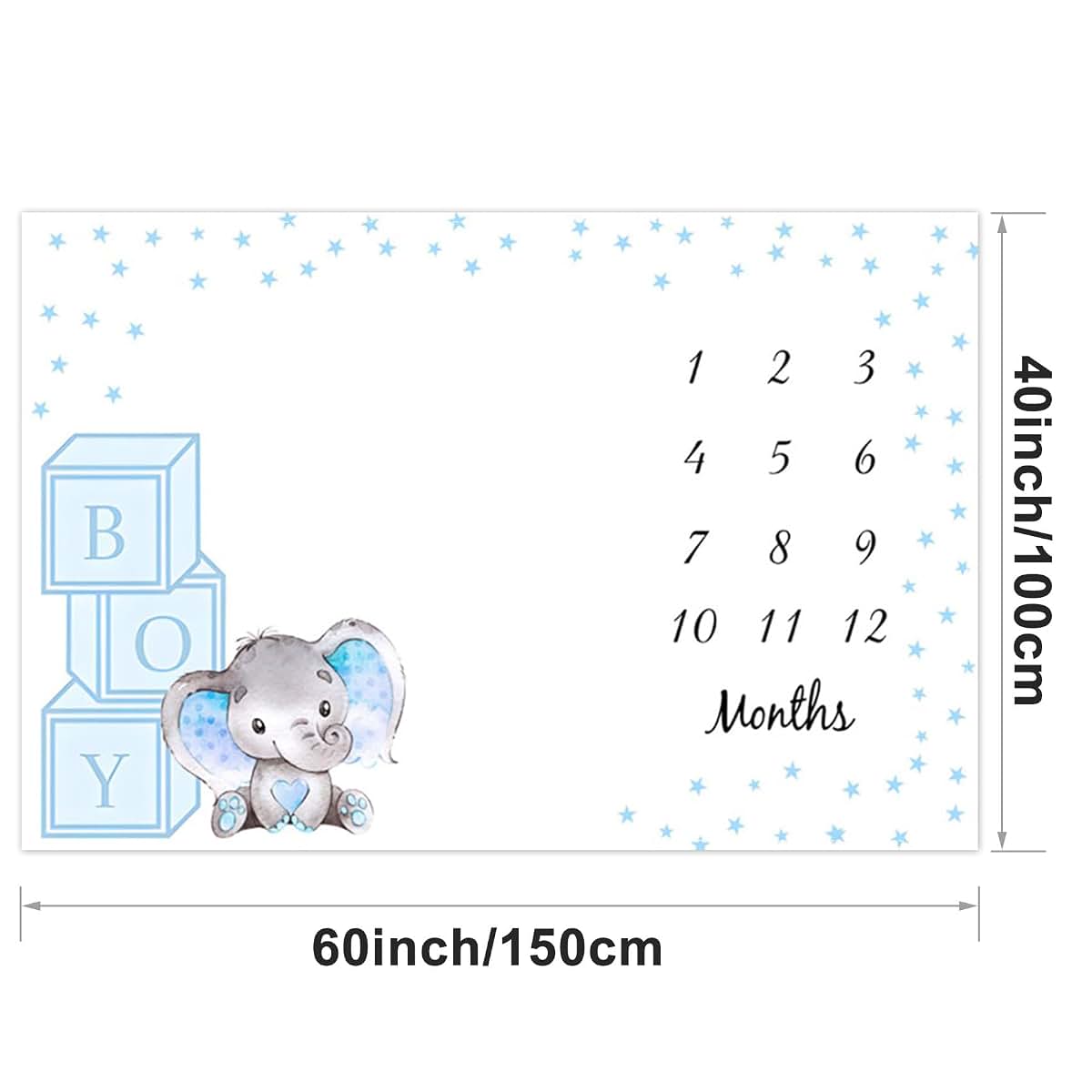 Blue Little Stars Elephant Milestone Blanket for Photography Backdrop