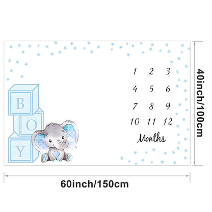 Blue Little Stars Elephant Milestone Blanket for Photography Backdrop