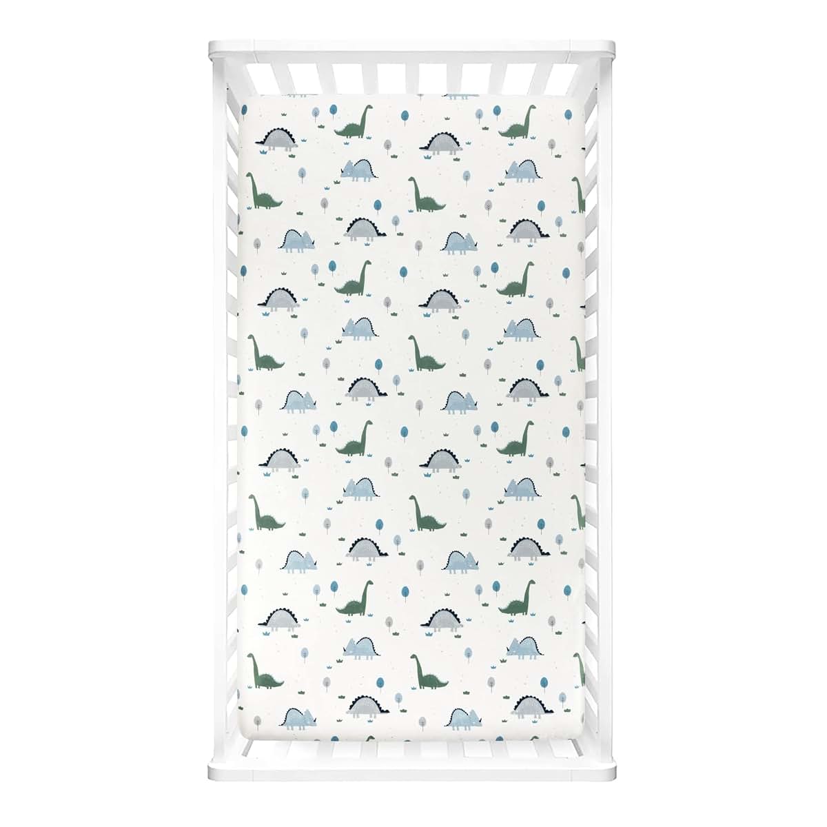 Lush Decor Baby Dinosaurs Roar Soft & Plush Fitted Crib Sheet, Dusty Teal & Gray (photo 2)