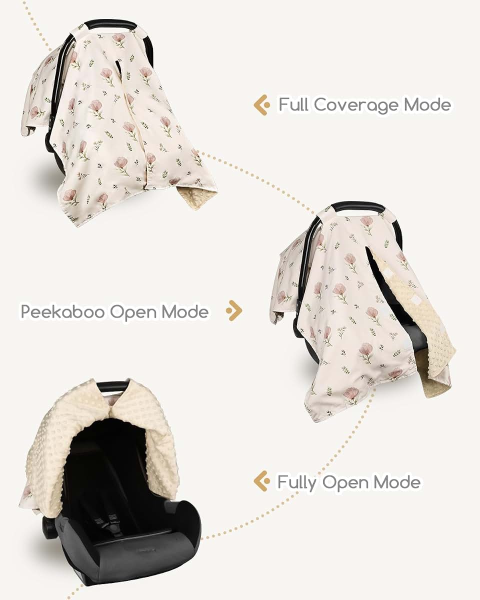 SWESEN Car Seat Cover Baby for Girls, Peekaboo Opening Baby Carseat Covers, Universal Car Seat Canopy Cover & Nursing (photo 3)