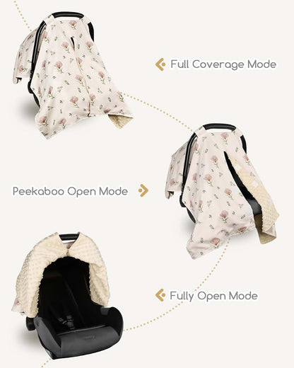 SWESEN Car Seat Cover Baby for Girls, Peekaboo Opening Baby Carseat Covers, Universal Car Seat Canopy Cover & Nursing (photo 3)