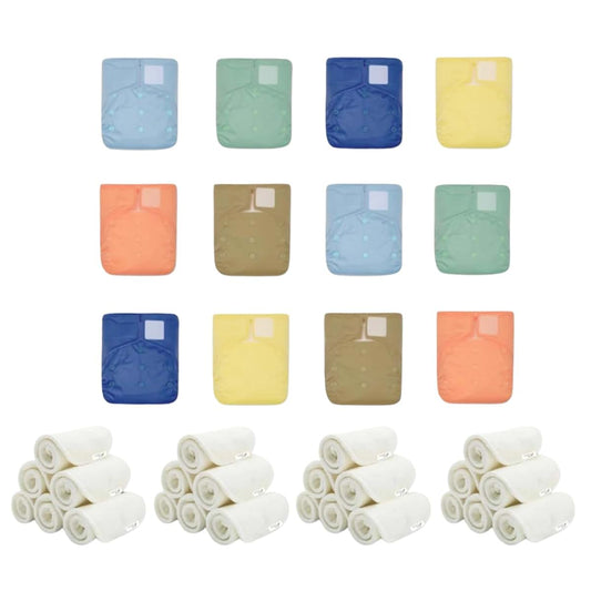 KaWaii Baby HD2 Fast Changing Nappies - 12 Reusable, Leak-Proof Cloth Diapers with 24 Premium 5-Layer Inserts for
