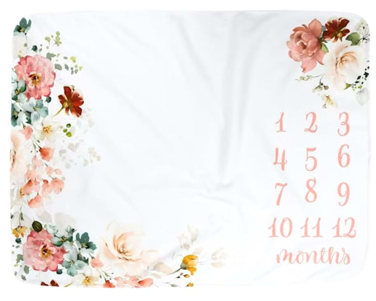 Floral Milestone Blanket for Baby Girl - Monthly Photo Background Prop