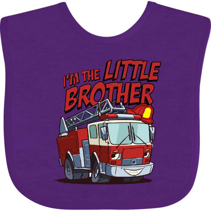 Inktastic Little Brother Fire Truck Baby Bib in Combed Ring-Spun Cotton