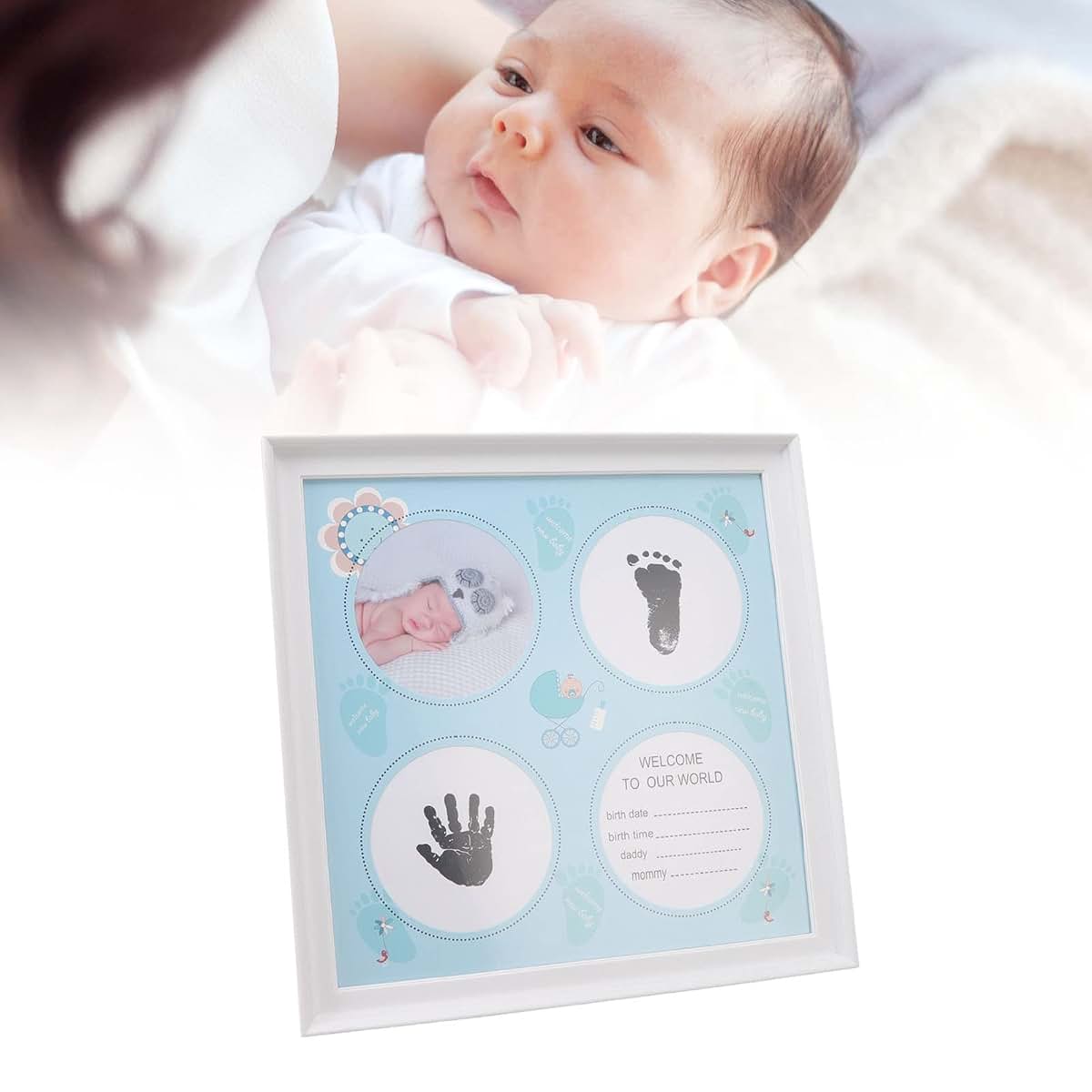 Kufoo Baby Handprint Footprint Kit, Wear Resistant Safe Baby Print Frame Kit for Display for Newborns (Blue) (photo 2)