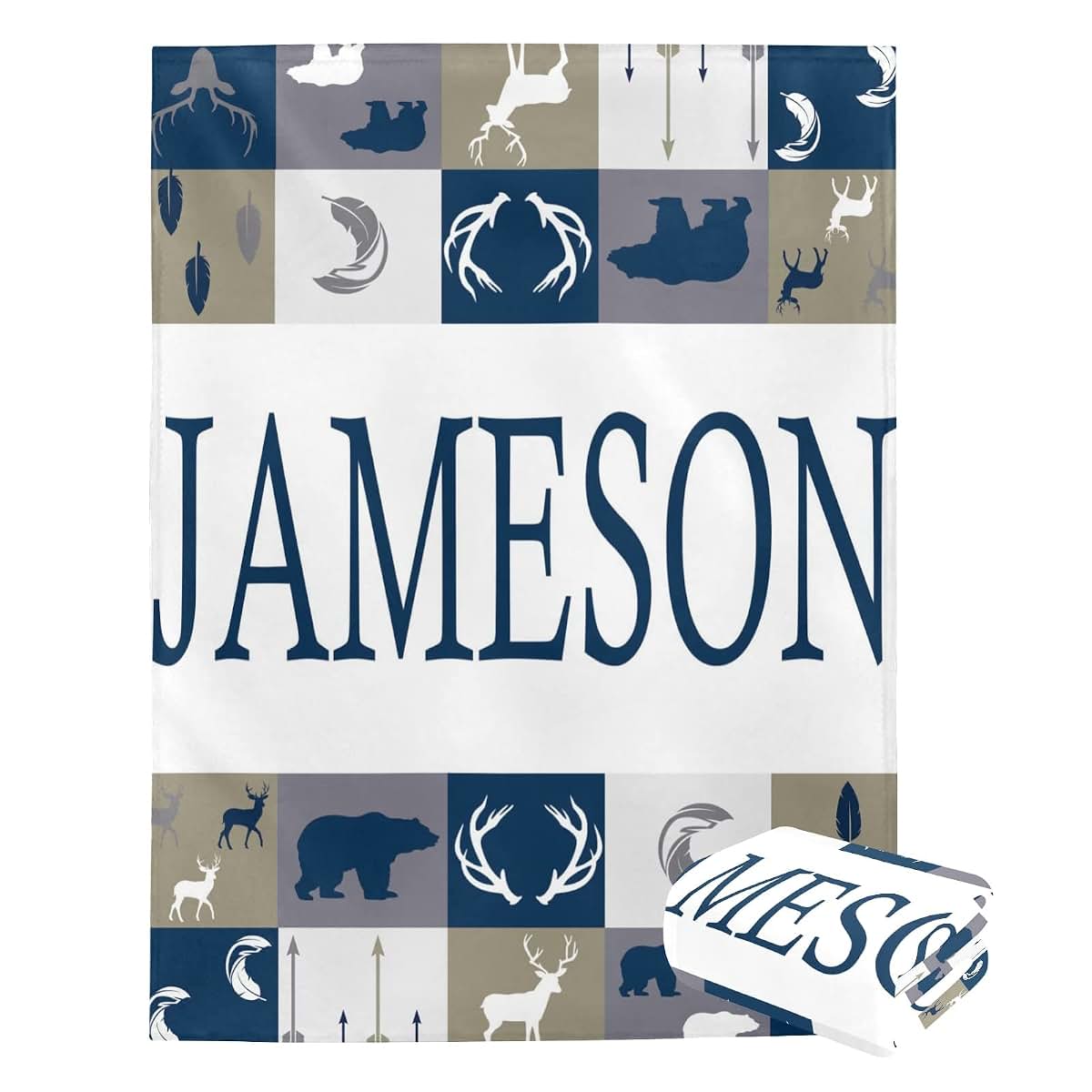 Puercha Personalized Woodland Baby Blankets for Boys with Name - Tribal Boho Patchwork Blanket - Blanket for Crib (photo 3)