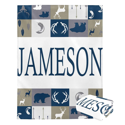 Puercha Personalized Woodland Baby Blankets for Boys with Name - Tribal Boho Patchwork Blanket - Blanket for Crib (photo 3)