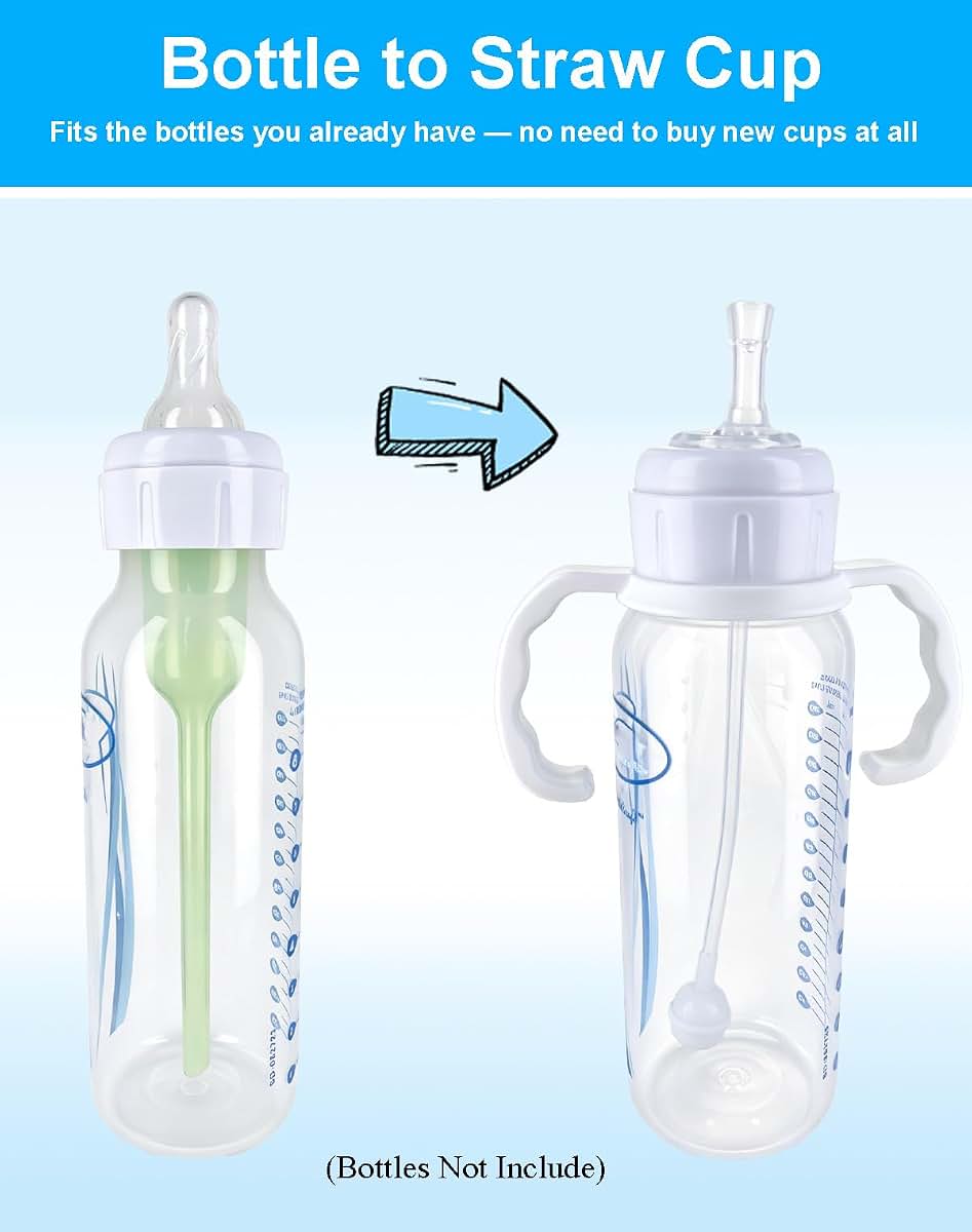 Honeykin Straw Cup Conversion Kit Compatible with Dr. Brown’s Narrow & Glass Baby Bottles, 2 Pack Weighted Straw (photo 2)