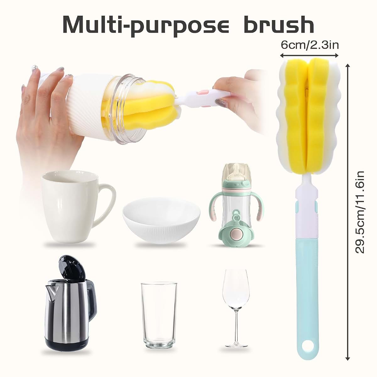 Maahongh Bottle Brush Sponge Set, 4-Piece Detachable Cleaning Tool