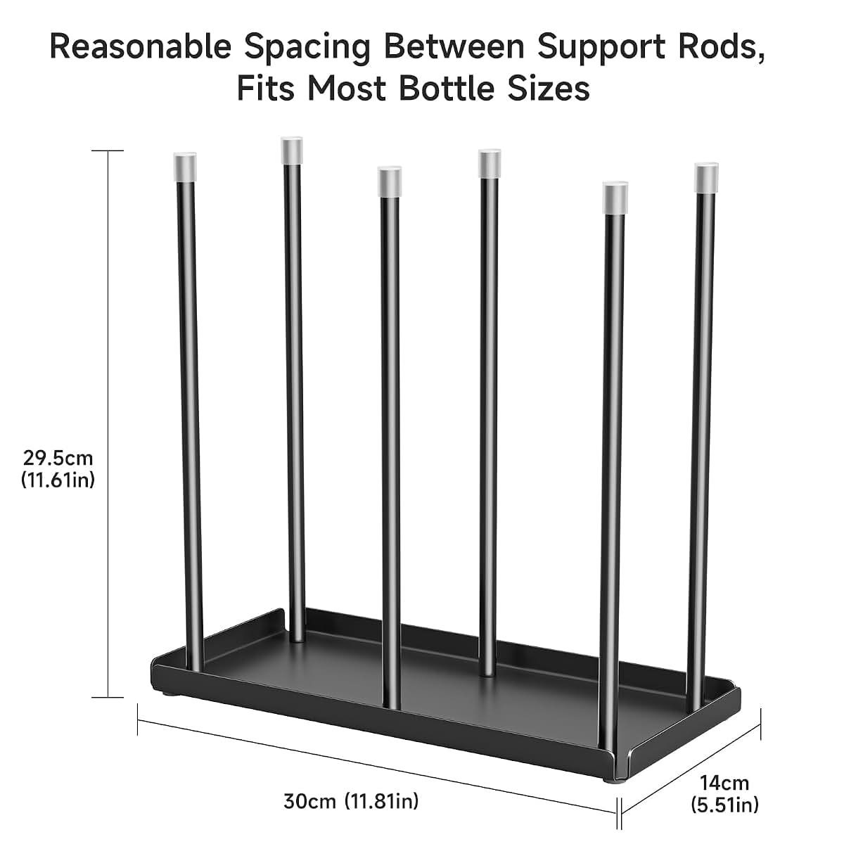 BabyOneStop Water Bottle Drying Rack with Drain Tray and 6 Pegs, Metal Tumbler Stand, Black