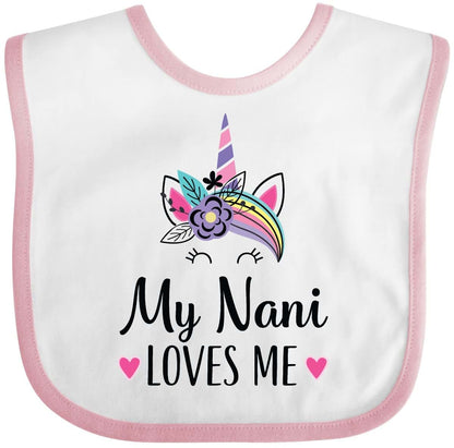 Inktastic My Nani Loves Me Grandchild Baby Bib with Unicorn Design