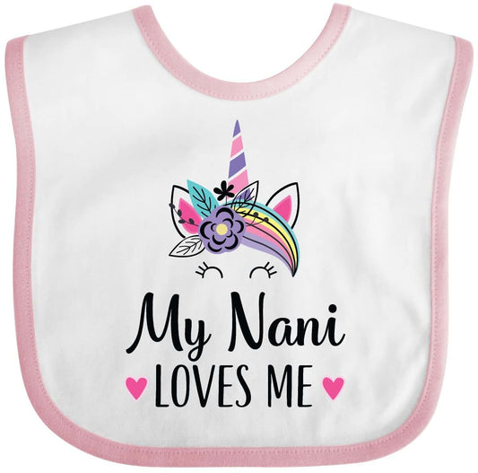 Inktastic My Nani Loves Me Grandchild Baby Bib with Unicorn Design