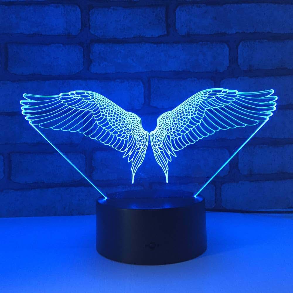 Jinnwell 3D Angel Wing Night Light Lamp Illusion Night Light 7 Color Changing Touch Switch Table Desk Decoration Lamps