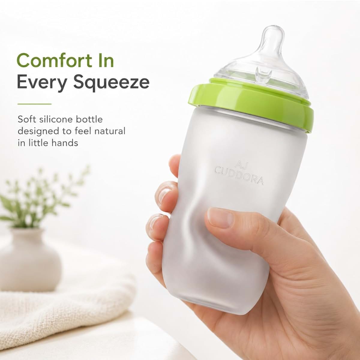 AJ Cuddora Silicone Baby Bottles 8oz Anti-Colic Wide Neck, Soft Nipple, Dual Vents, Newborn Friendly, Breastfeeding (photo 2)