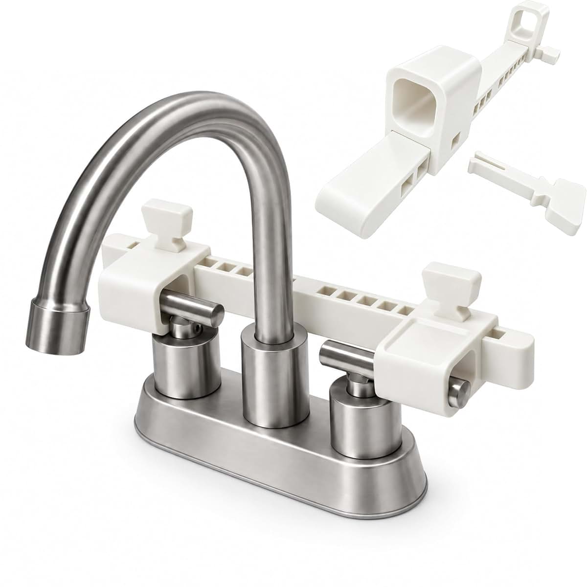 KIMPOK Faucet Handle Lock for 2-Handle Sinks, Adjustable Child Safety Guard | Multi-slot rail stays securely