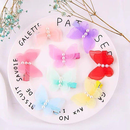 ADIASEN Chiffon Butterfly Hair Clips for Girls, Pearl Accent, 10pcs (5colors),Bow Barrettes for Girls Childrens Kids (photo 4)