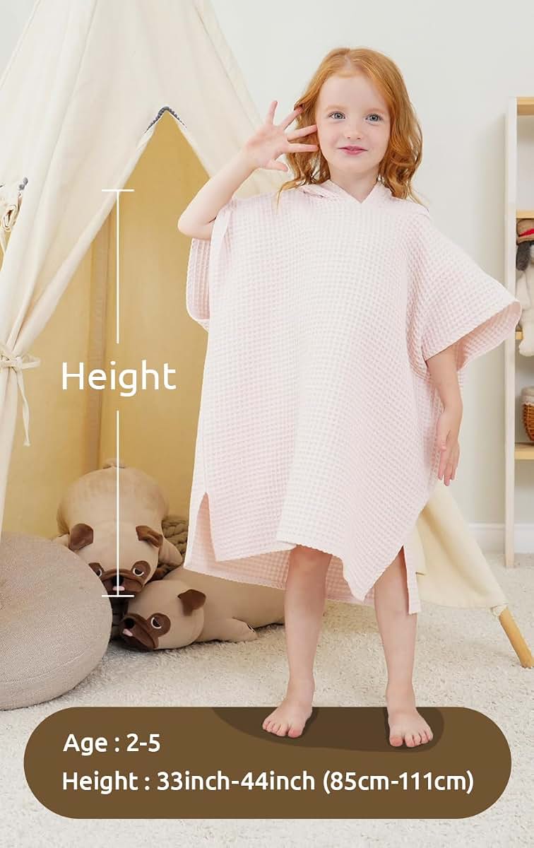 BANGSAUR Cotton Hooded Poncho Towel for Toddlers, 2-5 Years, Green, 23.6 Inch