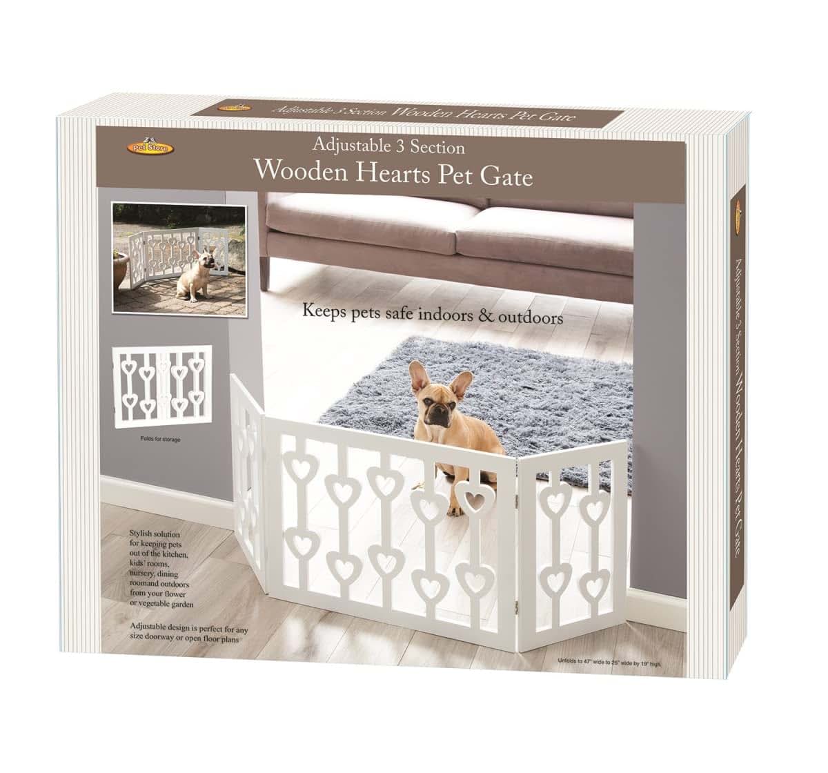 Wood Heart Freestanding Foldable 3-Section Pet Gate