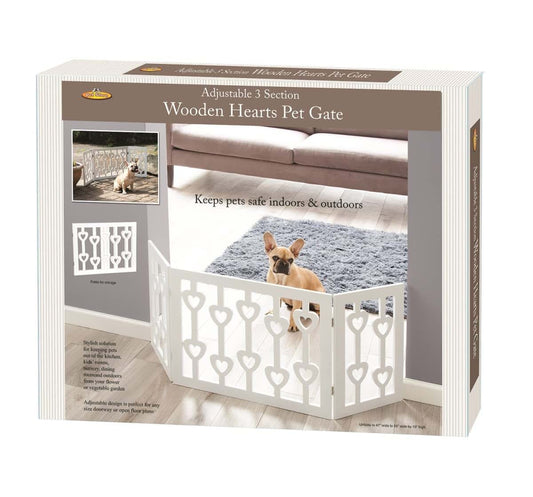 Wood Heart Freestanding Foldable 3-Section Pet Gate