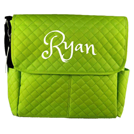Dream Embroidery PERSONALIZED Large Diaper Messenger Bag Baby Shoulder Bag Monogram (Green)