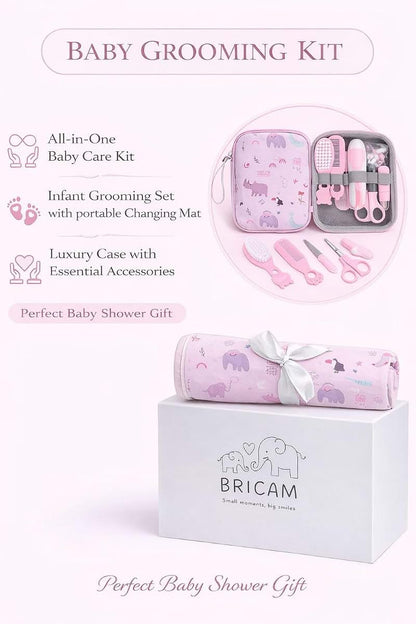 BRICAM Baby Grooming Kit with Foldable Changing Mat and Travel Case - Pink (photo 3)