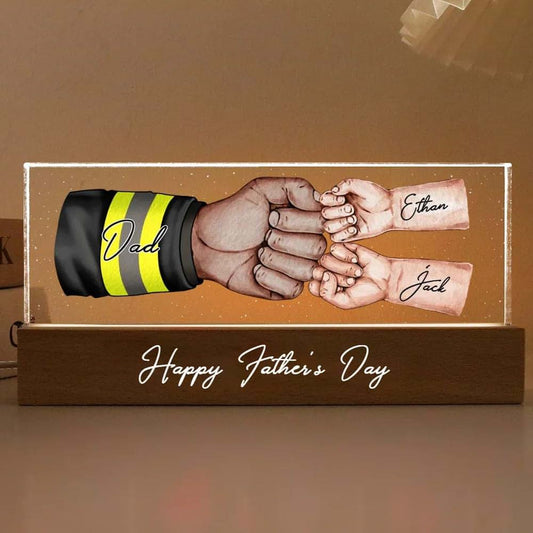 Daty Dad's Team Fist Bump Personalized Acrylic LED Night Light, Custom Dad Night Light, Father's Day Christmas Birthday