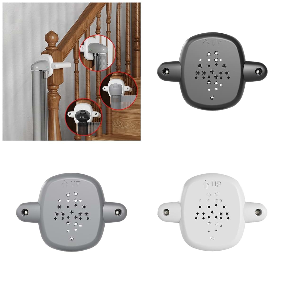 WAGHAVEN 2Pcs Baby Gate Banister Adapter Set for Stair Posts, ABS, White/Gray/Black