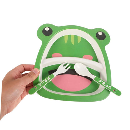 Milisten Bamboo Fiber Toddler Dinnerware Set, Frog Divided Plate with Fork and Spoon