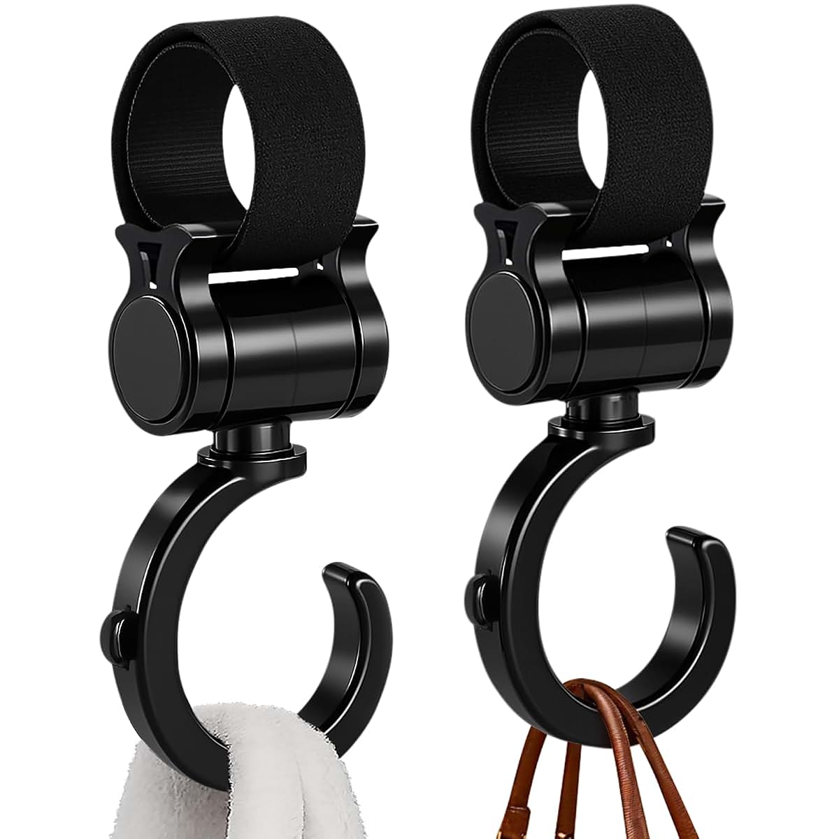 Kivan Base 2 Pack Universal Walker Hooks 360° Rotating Stroller Clips for Bags, Black