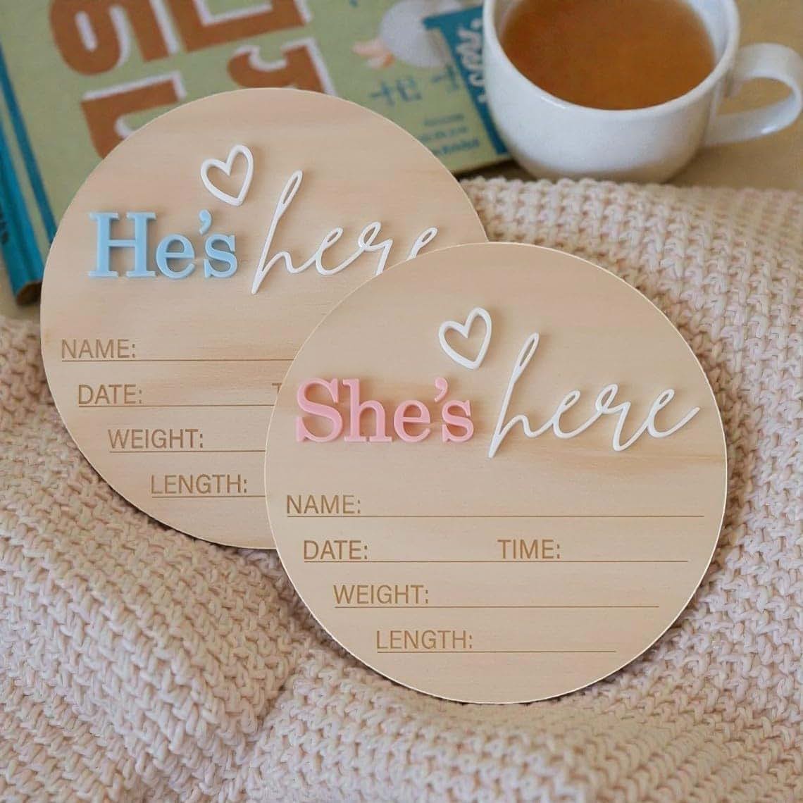 Linhtevie Wooden Birth Announcement Sign – 6 Inch Round Baby Announcement Plaque