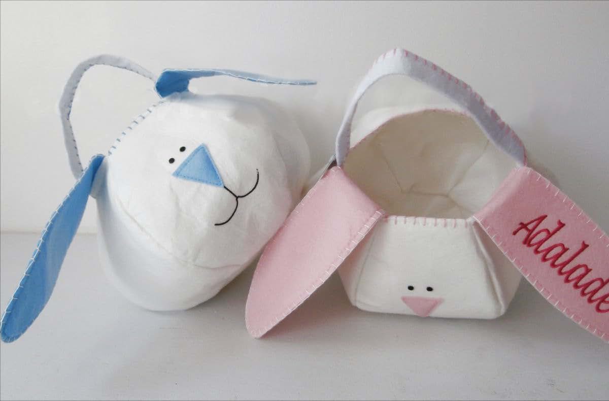 Easter-By-Stocking-Factory Personalized Pink Felt Bunny Easter Basket Tote (photo 4)