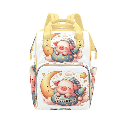NZOOHY Sleeping Pig Moon Star Personalized Diaper Bag Backpack with Name,Custom Mommy Bag Gifts Nappy Backpack for Mom