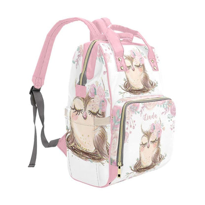 NZOOHY Pink Cute Floral Owl Personalized Diaper Bag Backpack Custom Name Large Capacity Diaper Backpack Travel Daypack (photo 2)