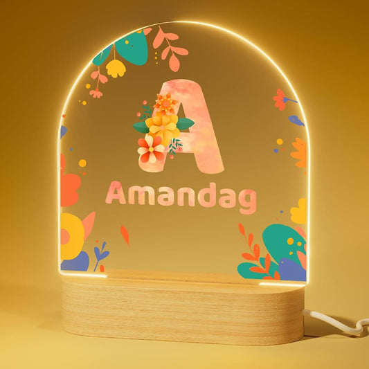 witfox Personalized Night Light - Initial Flower Acrylic Night Light,Personalized Gifts for Kids,Customize