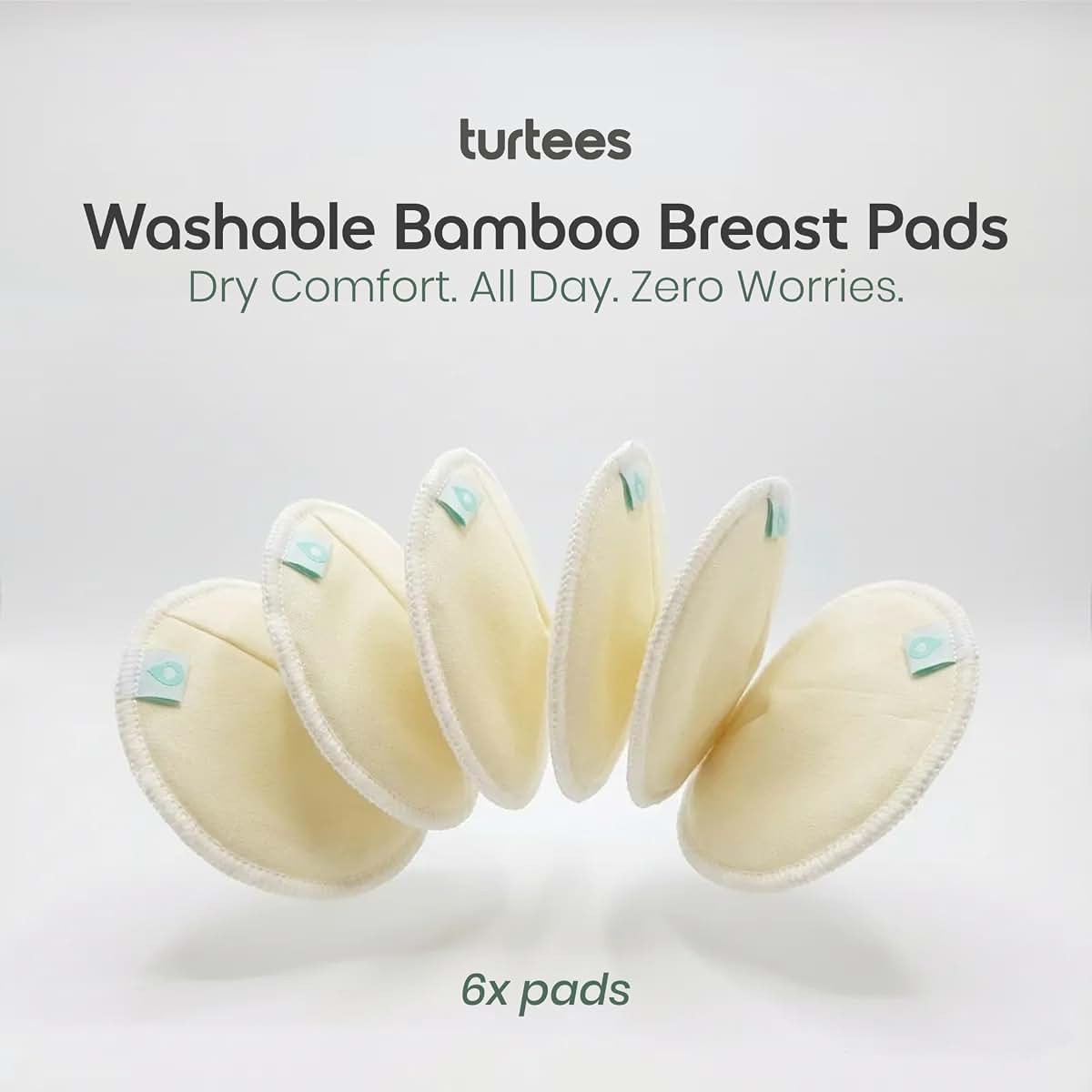 Turtees Washable Nursing Pads 6 Count – Reusable Bamboo Breast Pads for Breastfeeding Moms, Ultra-Soft Bamboo Viscose (photo 2)