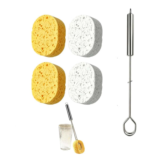 ManXia Babaiwan Long‑Handle Stainless‑Steel Bottle Brush with Replaceable Sponge Head