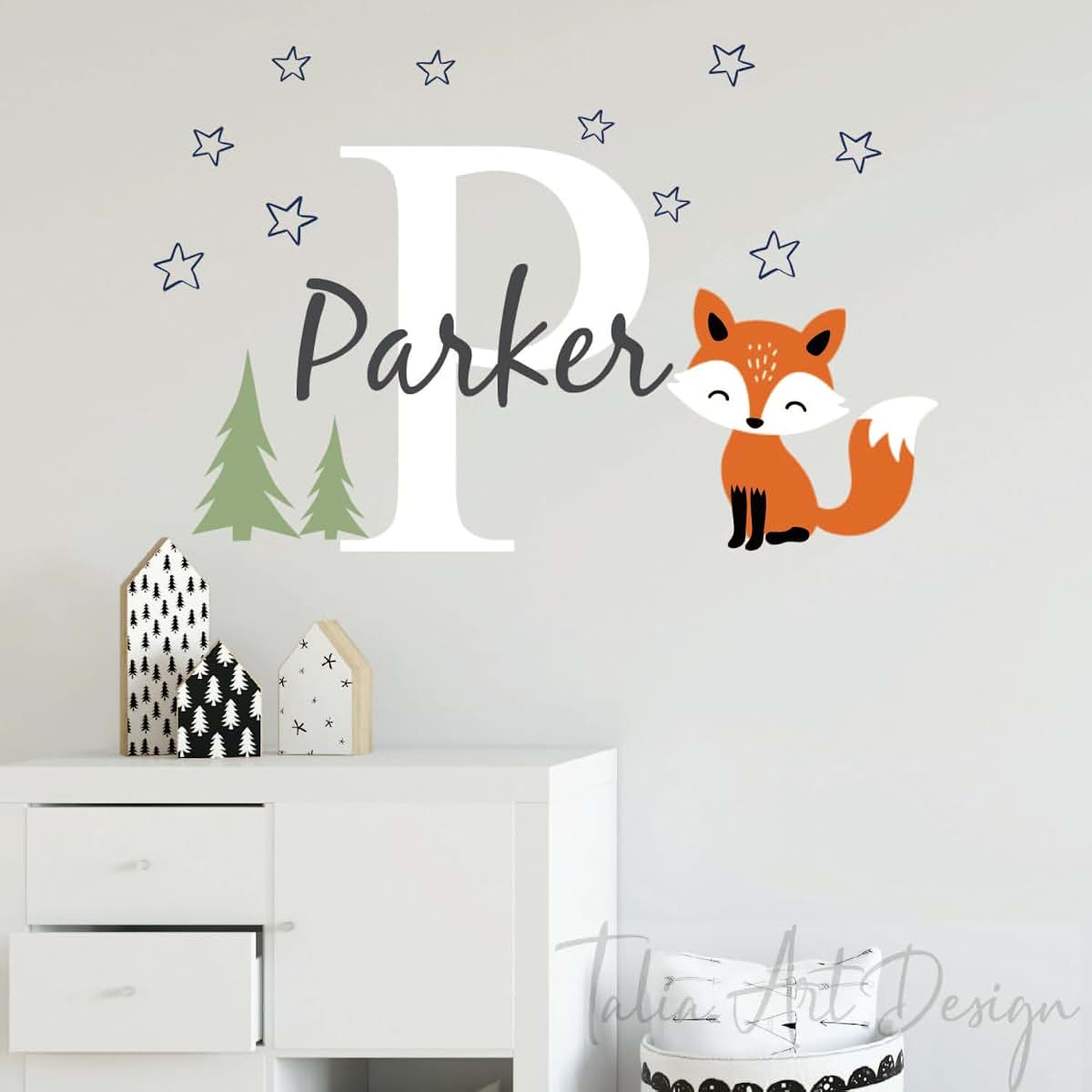 BabyOneStop Woodland Fox Customized Name Wall Decal for Kids Room