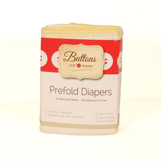 Buttons Diapers –Unbleached Organic Prefolds – 6 Pack, Baby Cloth Diaper Bamboo Cotton Blend Prefolds, High Quality