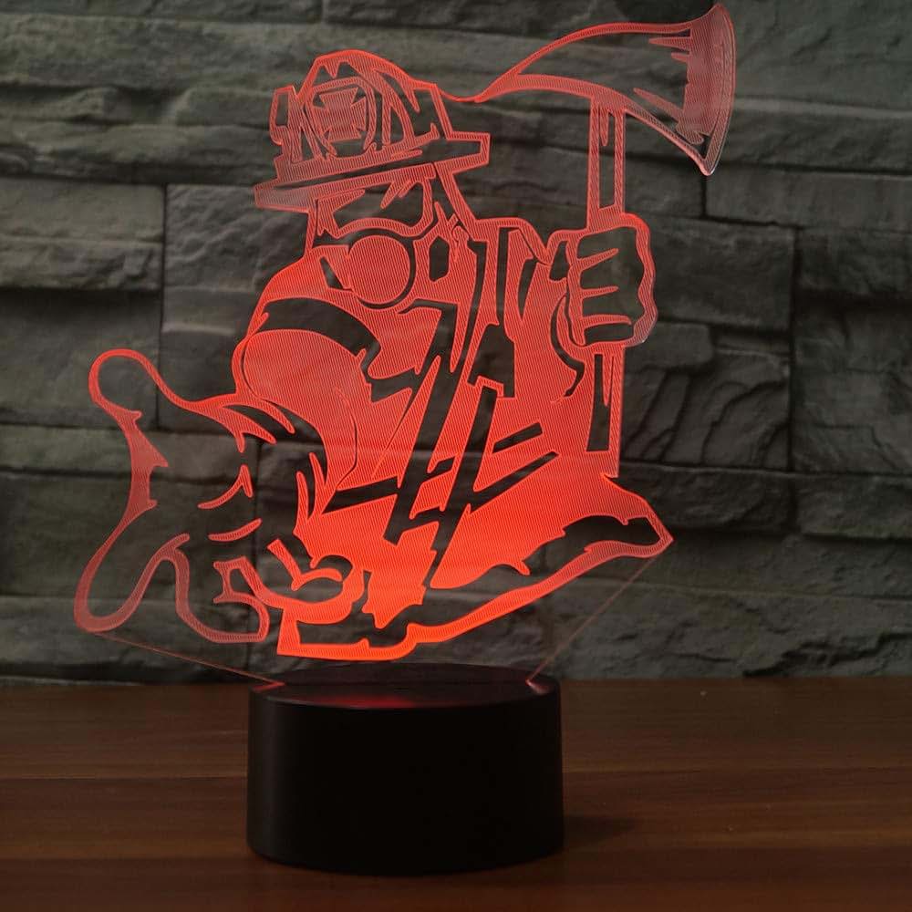 Jinnwell 3D Fire Fighter Fireman Night Light Lamp Illusion 7 Color Changing Touch Switch Table Desk Decoration Lamps (photo 2)