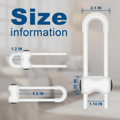 Llooc U-Shaped Sliding Cabinet Locks for Drawers and Cabinets, 4 Pack, White