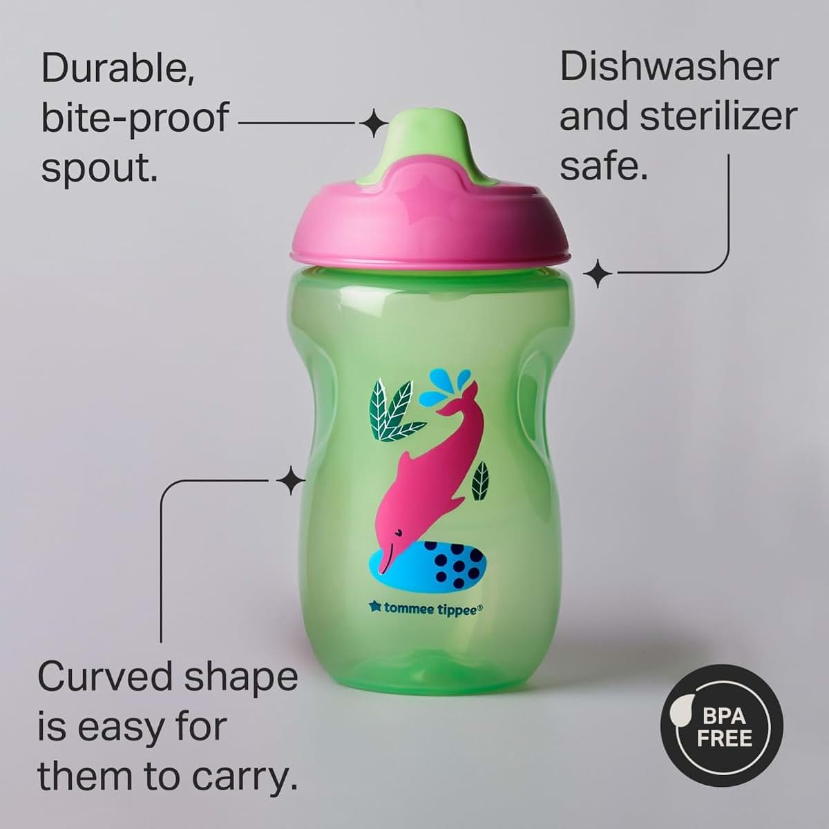 Tommee Tippee Toddler Sippee Spout Cup, 10oz, Pack of 3, 9m+, Red/Purple/Green