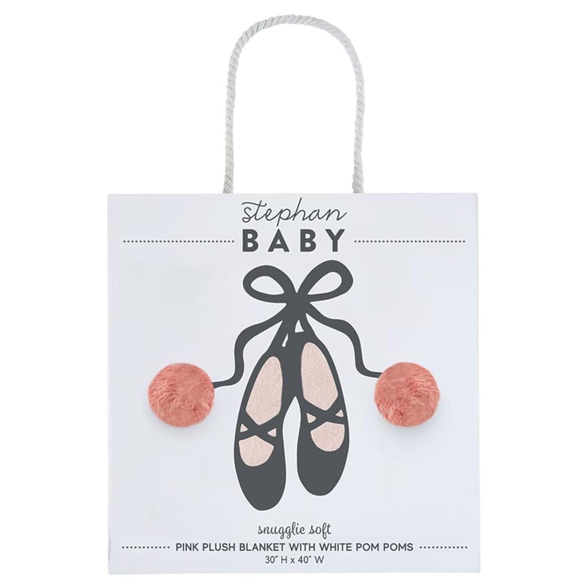 Stephan Baby Plush Blankets - Gift Boxed Fleece Lined Faux Fur Throw Blanket with Pom Poms, 30" x 40", Ballet Shoes