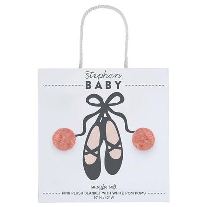 Stephan Baby Plush Blankets - Gift Boxed Fleece Lined Faux Fur Throw Blanket with Pom Poms, 30" x 40", Ballet Shoes
