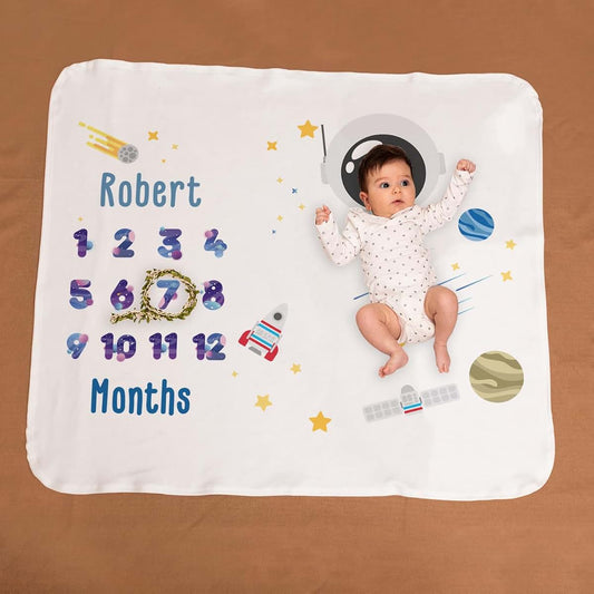 Udelf Personalized Baby Milestone Blanket With Space Theme