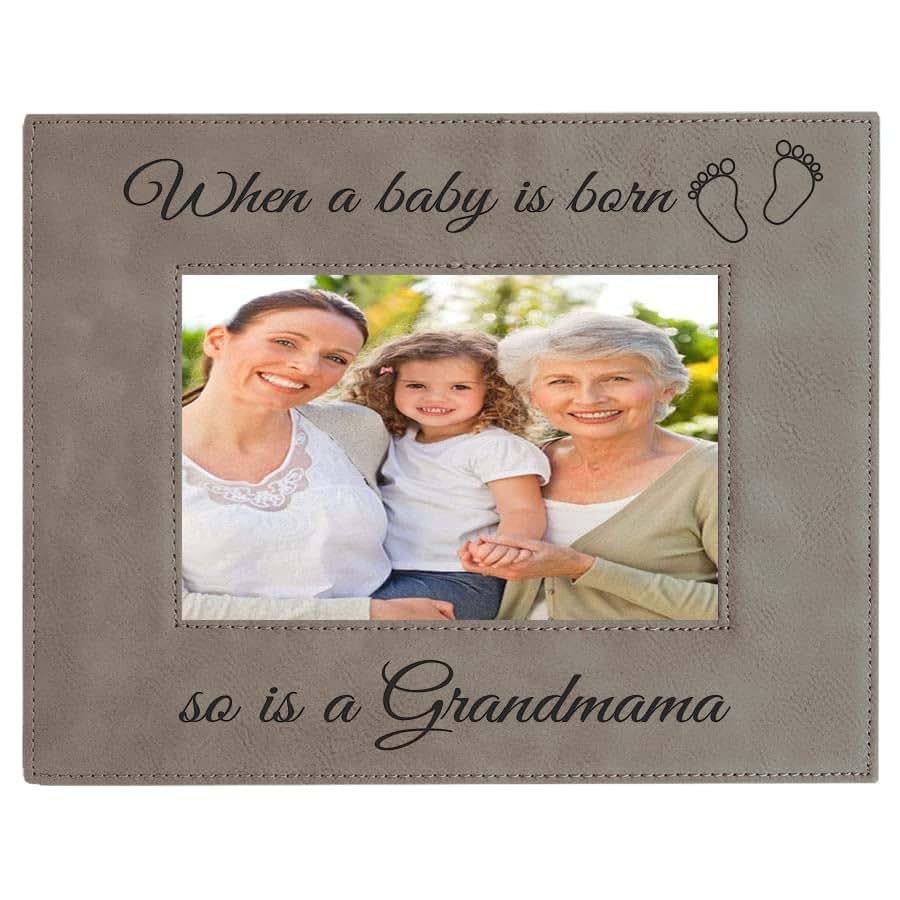 CustomGiftsNow When a Baby is Born so is a Grandmama Laser Engarved Faux Leather Grey Leatherette Wall Hanging/Tabletop