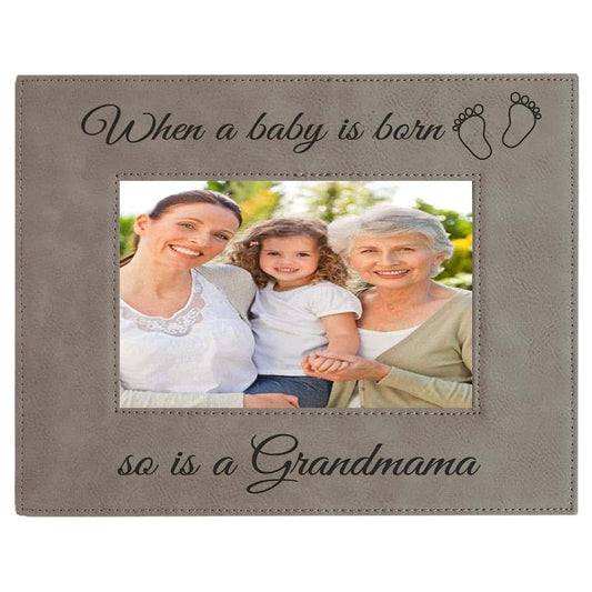CustomGiftsNow When a Baby is Born so is a Grandmama Laser Engarved Faux Leather Grey Leatherette Wall Hanging/Tabletop