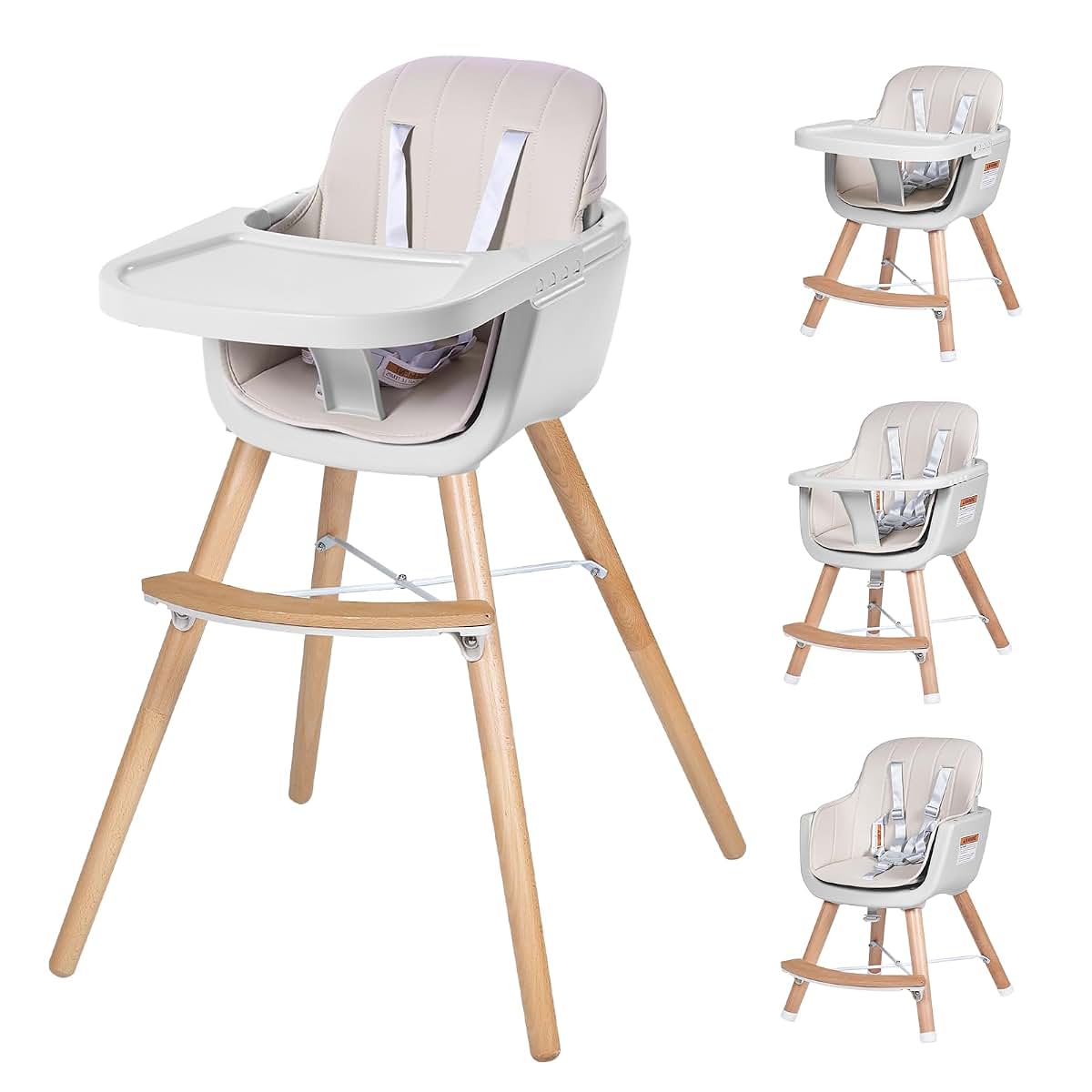 jincheng High Chairs for Babies and Toddlers,3 in 1 Convertible Wooden highchair, Baby High Chair with Adjustable